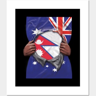 Nepal Flag Australian Flag Ripped - Gift for Nepalese From Nepal Posters and Art